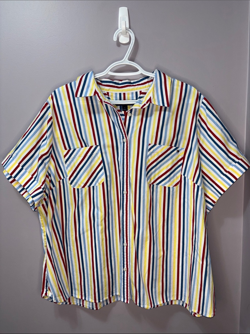 Tommy Hilfiger Striped Camp Button-Down Shirt Multi Stripe Cotton 1X